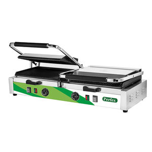 Prensa para <span class=keywords><strong>Panini</strong></span> Eléctrica de Doble Estación <span class=keywords><strong>Extra</strong></span> Larga Perfex PG-812D, Parrilla Comercial de Hierro Fundido Totalmente Acanalado de 4.4KW - Product Image 2
