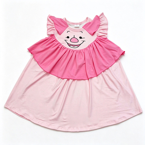 Vestido de Niña con Estampado de Cerdo de Dibujos Animados en Tela de Seda Láctea, con Volantes y Mangas con Volantes, para Niñas Pequeñas, Estilo Princesa, OEM ODM - Product Image 2