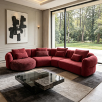 Canapé modulaire en bouclettes rouges, canapé combiné incurvé avec pouf rond pour salon moderne, décoration intérieure
