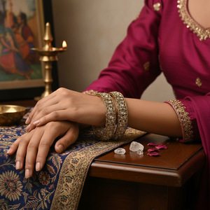 Bracelets en or plaqué or de qualité supérieure Jewelmaze pour femmes, ornés de pierres de cristal, avec une élégante pierrerie traditionnelle dans un style classique - Product Image 3