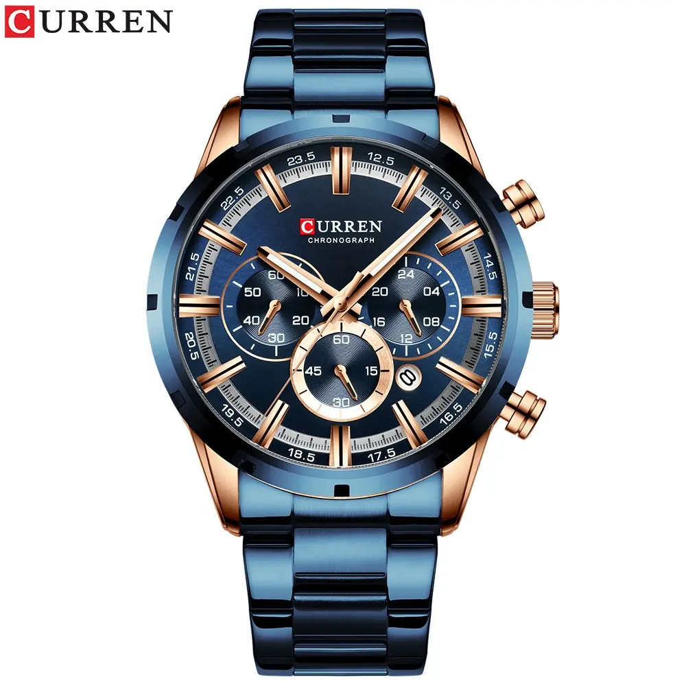 Curren-Reloj de pulsera de acero único para hombre, cronógrafo de negocios, resistente al agua, calendario, 8355