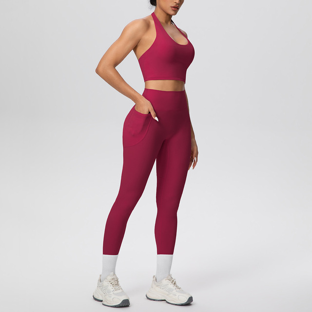 New Style Plus Size Scoop Neck High Waist Hip Lifting Pocket Pants Sports Suit Quick Dry Anti-Wrinkle Casual Outdoor Running