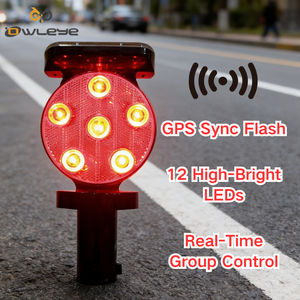 Feu de signalisation routière solaire GPS à 12 LED avec poignée <span class=keywords><strong>en</strong></span> ABS/PC, base magnétique et coque réflectrice IP66 pour utilisation sur autoroute - Product Image 1