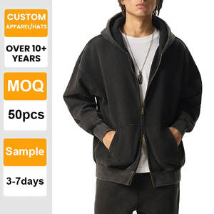 Vente en gros de sweat-shirt à capuche en molleton à double fermeture éclair, personnalisable, poids lourd, 360 GSM, délavé à l'acide, qualité supérieure, veste surdimensionnée - Product Image 1