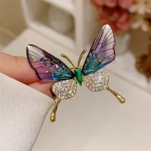 Rinhoo màu xanh lá cây thanh lịch nhựa bướm Trâm Pin côn trùng cánh phụ nữ phù hợp với Rhinestone Trâm pins phụ kiện quần áo thanh lịch