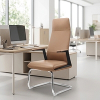 Chaise de bureau exécutive moderne en cuir à dossier haut, avec pieds cantilever chromés, sans roulettes, pour mobilier de bureau OEM