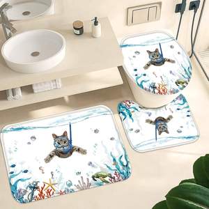 4 pcs מקלחת וילון וילון מקלחת עם שטיח טאל ים כחול ים אביזרי אמבטיה עם 12 ווים תפאורה הביתה במלאי - Product Image 4