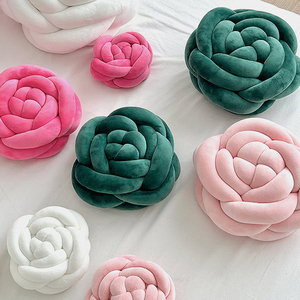 Coussins Doux de Jet en Peluche, Nœuds Tissés à la Main de Couleur Unie, Style Nordique, Forme Rose, 28*28 cm, pour Canapé, <span class=keywords><strong>Lit</strong></span> et Baie Vitrée Décorative - Product Image 5