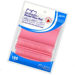 Custom 100picks/bag Colored Fruit Flavor of Mint Strawberry Grape 2 In 1 Oral GUM Care Plastic Toothpick Dental Floss Pick