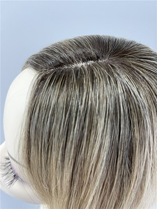 100% pelo Remy europeo Top 8A grado personalizado <span class=keywords><strong>Balayage</strong></span> <span class=keywords><strong>Rubio</strong></span> plata gris Toppers largo recto personalizado seda <span class=keywords><strong>Balayage</strong></span> mujeres - Product Image 2