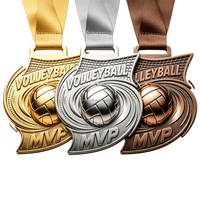 Médailles personnalisées, prix MVP, trophée en alliage de zinc personnalisé, médaille de volley-ball plaquée or, argent, bronze, en métal 3D en relief