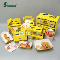 Boîte d'emballage alimentaire jetable en papier avec logo personnalisé, barquette en papier pour frites, emballage pour snacks frits, emballage pour fast-food, plateau alimentaire en papier