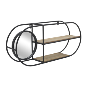 Étagère murale en bois avec cadre métallique et miroir pour entrée, salle de bain, salon, rangement et organisation - Product Image 1