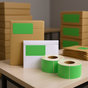 Étiquettes de transfert thermique D0100HPQ47A, rectangulaires 4x6, vertes, perforées, 3 couches, pour expédition, envoi postal et emballage - Product Image 2