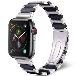 Bracelet de montre en métal, acier inoxydable et céramique pour <span class=keywords><strong>Apple</strong></span> <span class=keywords><strong>Watch</strong></span> Band Series 7 6 5 IWatch 38 40 42 44mm Crossing Style Wrist Bracelet - Product Image 3