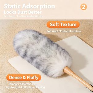 Brosse à <span class=keywords><strong>poussière</strong></span> en laine avec manche en bois massif, antistatique, pour le nettoyage domestique, personnalisable, outil de nettoyage pour la maison, vente en gros en usine - Product Image 5