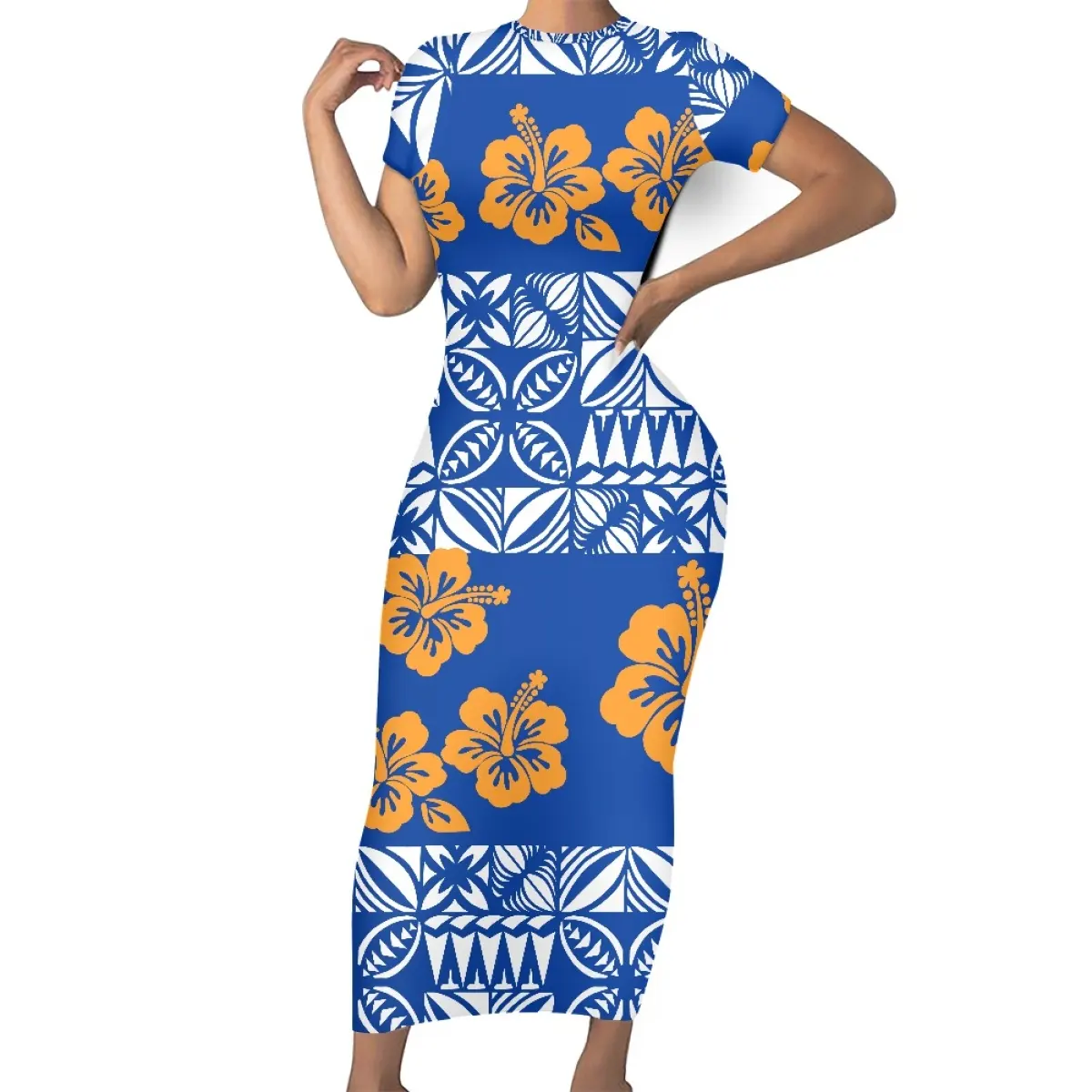 Abito estivo da donna a manica corta abito polinesiano con Pullover a fiori di ibisco elasticizzato abiti per ragazze alla moda Casual 2024