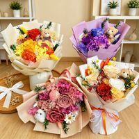 Coffret Cadeau Floral Transfrontalier pour Bouquet d'Ours en Peluche Rose Éternelle pour Noël, la Saint-Valentin et la Fête des Mères