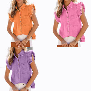 2023 nuevo estilo de longitud media Ragged Hole Denim Coat <span class=keywords><strong>mujer</strong></span> otoño manga larga Casual Polo Top - Product Image 5