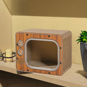 Rumah goresan kucing bentuk TV unik, papan garuk kucing kreatif tempat tidur karton bergelombang tahan lama - Product Image 2