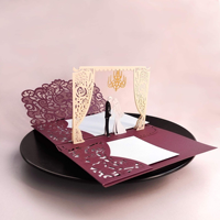 Invitation de mariage et d'anniversaire pliable 3D de style palais de luxe, motifs découpés à la main en papier, cartes écologiques pour les mariés