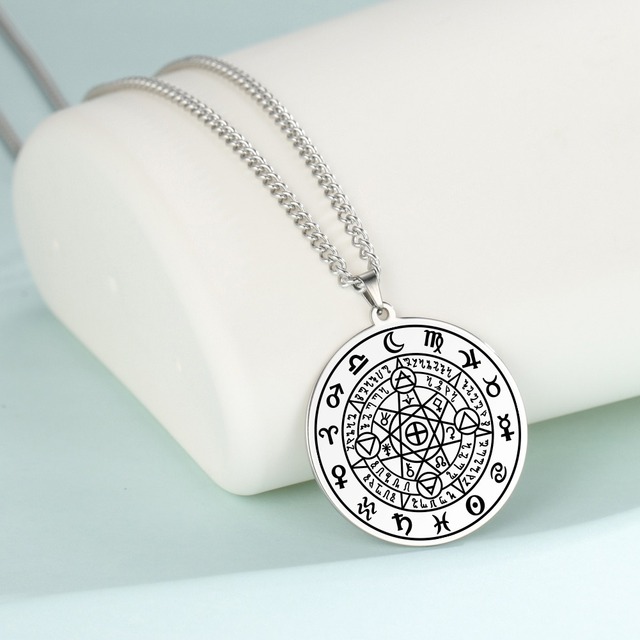 Astrology Zodiac Pentagram Pendant Necklace Stainless Steel Gold Tone Vintage Mystical Unisex Boho Jewelry Gift for Casual Wear