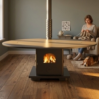 Poêle à granulés de bois Fangran 180Y 16kW avec trémie de 15kg, table ronde chauffante, foyer de cuisson et de repas pour restaurant et maison 120m²