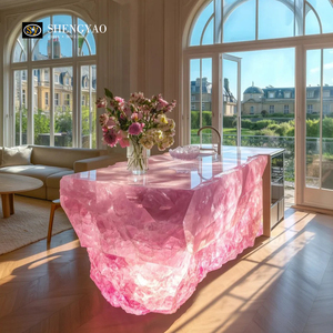 Moderno Bancone Bar in Cristallo con Texture di Quarzo Rosa Illuminato a <span class=keywords><strong>LED</strong></span> Trasparente Luminoso per Casa e Appartamento - Product Image 5