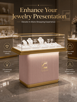 Vitrine de présentation de bijoux moderne sur mesure, blanche, sans dossier, en verre trempé et acier inoxydable, avec éclairage LED, écologique, de luxe, pour la vente au détail