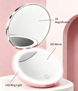 LED makeup <b>mirror</b> wireless <b>Compact</b> vanity <b>mirror</b> foldable Round beauty <b>mirror</b> travel Wireless charging <b>mirror</b> - Product Image 1