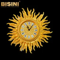 Gorgeous Royal Palace European Style Copper 24K Gold Plated Wall Decorative Hanging Clock Sun Shaped Wall Clock