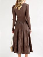 Robe pull longue pour femme, col en V, plissée, coupe évasée, élégante, en maille, longueur midi