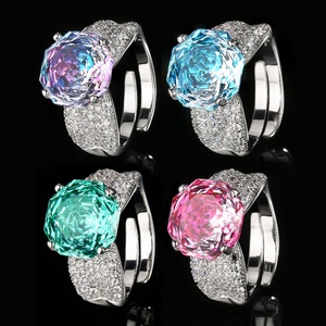 High Quality Jewelry Eco-friendly Copper Rose Cut 12mm Gradient Zircon Large Colorful Statement <b>Rings</b> for Women - Product Image 5