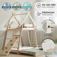 Lit de maison moderne Montessori pour enfants, toboggan en bois à deux places, couchette complète, lit pour tout-petit avec maison de jeux