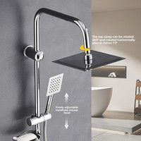Nouveau style chinois transfrontalier, ensemble de douche mural simple en cuivre avec douchette pluie monobloc, pommeau de douche carré, porte-savon, pour toilettes et baignoire