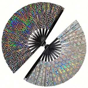 Abanico Plegable Grande de Bambú Holográfico Hecho a Mano de Alto Rendimiento de 33 cm, Abanico para Fiestas y Eventos con Funda - Product Image 1