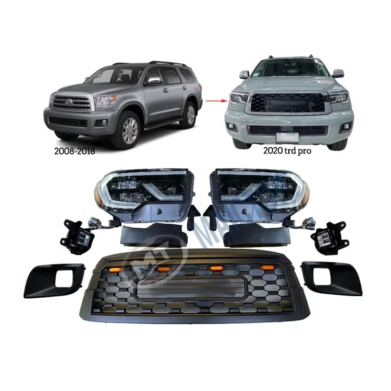 Maictop Autozubehör Front LED Scheinwerfer Kühlergrill Bodykit für Sequoia 2008-2018 Body Kit Upgrade auf 2020 trd Pro