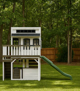 Tour de jeu en bois pour l'extérieur, aire de jeux de jardin, structure d'escalade en bois, ensemble de balançoires, échelle d'escalade en corde pour enfants avec accessoires en plastique - Product Image 4