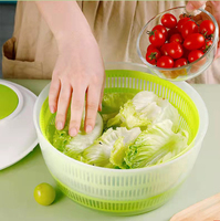 2-In-1 Plastic Keuken Salade Spinner Handleiding Sla Fruit Wasmachine Roterende Handgreep Groentedroger Julienne Snijmachine Fruit Friet Tool