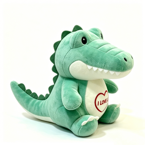 Peluche de cocodrilo personalizado con mensaje de amor bordado, lindo peluche de cocodrilo gordo con diseño de corazón rojo. - Product Image 1