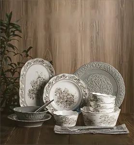 עיצוב חדש כלי שולחן יוקרה כלים קרמיים צלחות קרמיקה סטים dinnerware סטים רטרו תוכנות Dinnerware סטים