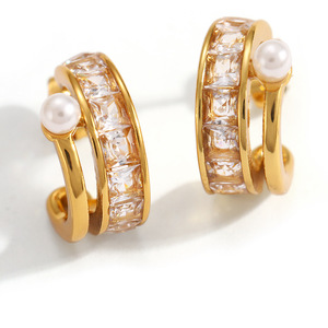 <b>Cuff</b> <b>Earrings</b> C-Shaped Stainless Steel Zircon Inlaid Geometric Design Everyday Wear - Product Image 5