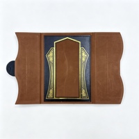 Nouveau porte-certificat pliable en cuir PU, plaque en bois vierge avec support en aluminium, personnalisable pour les plaques de récompense