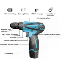 Ensemble de perceuse sans fil 12V avec 2 batteries au lithium, kit de perceuse électrique avec embouts, embouts de tournevis et tige flexible pour projets domestiques