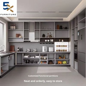 Erxi Design libre Ameublement de maison Armoires de cuisine en forme de L de luxe italiennes légères personnalisées Installation sur <span class=keywords><strong>site</strong></span> Comptoir en <span class=keywords><strong>bois</strong></span> - Product Image 4