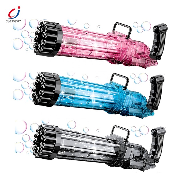 Chengji Bubble Gun Machine Toy Gatling 21 Holes Automatic Soap Bubbles Maker Toy Kids Summer Transparent Bubble Guns with Lights