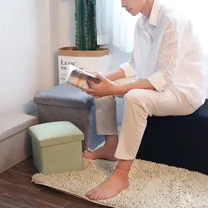 Thuận tiện có thể gập lại vải lưu trữ Ottoman Cotton Linen vuông lưu trữ Cube thay đổi bảng & tổ chức phân-đi kèm đóng gói trong OPP