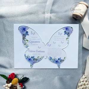 Invitations d'anniversaire personnalisées en acrylique avec motif floral de lavande et papillon - Cartes de vœux uniques à faire soi-même avec impression UV - Product Image 2