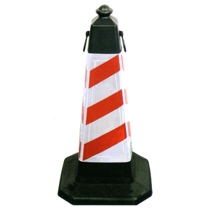 Cône de signalisation réfléchissant avec bandes rouges et blanches, pour zone de chantier, avertissement de sécurité, en polycarbonate, protection IP65 - Product Image 1