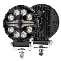 Luz de Trabajo LED Redonda de 4 Pulgadas, 8 LED, Blanco Ámbar, Doble Color, Lámpara de Conducción Todoterreno, Impermeable, con Soporte para Camioneta, SUV, ATV, Jeep